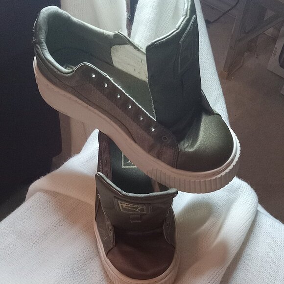 Puma Army Green Satin Sneakers - Picture 6 of 9